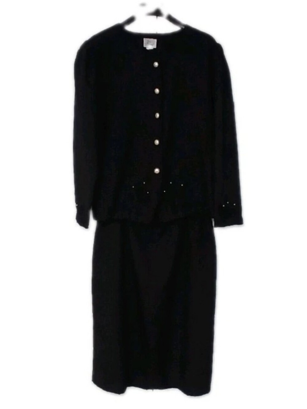 In Cinq Size 20 1/2 Skirt Suit Solid Black Long Sleeves Elastic Waist